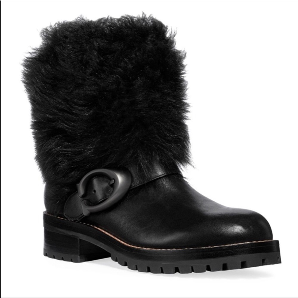 coach leighton lamb fur boots size 5